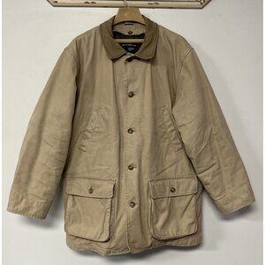 Lands End Mens Tan Quilted Lined Jacket Cotton Shell Removable Liner L 42-44